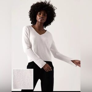 Athleta Felicity Cozy V Neck Sweater Magnolia White Small #466767